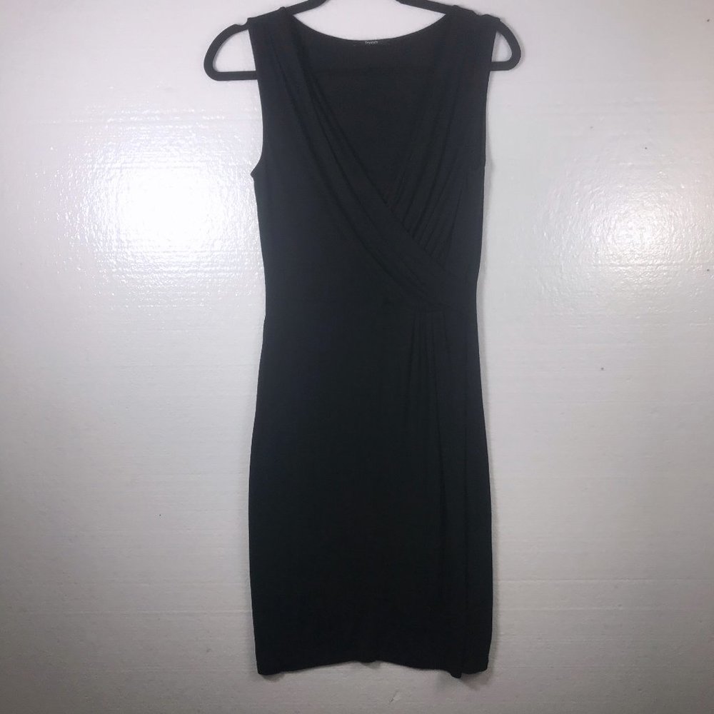 Tahari Sz S Black Wrap Knit Career Gathered Dress